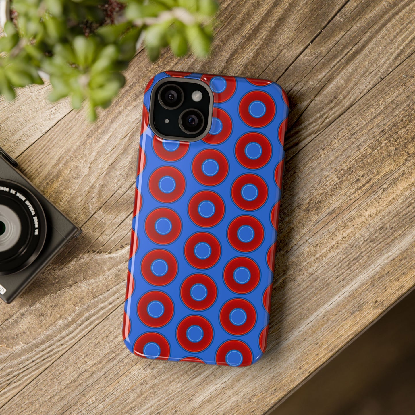 Magnetic Tough Donut Case - red vivid donut print w/medium royal blue background