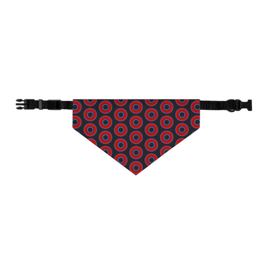 Jim's Lumpy Bandana Pet Collar - vivid red donuts w/black backgound