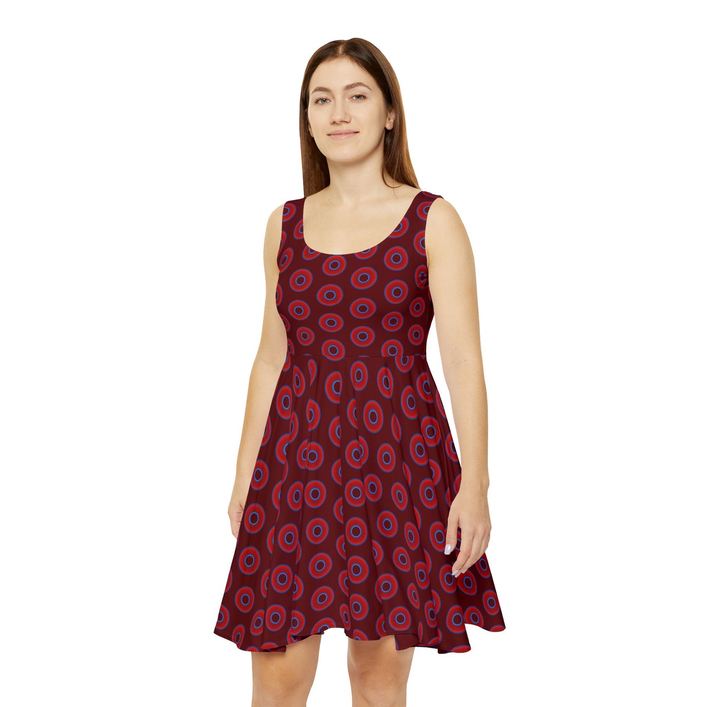 Women's Skater Donut Dress - vivid red donut print w/dark red background