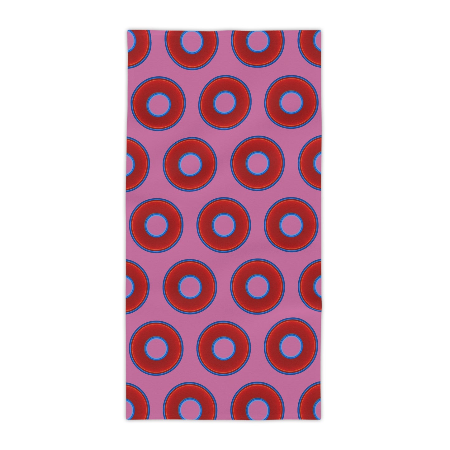 Lumpy Donut Towels - vivid red donuts w/pink background