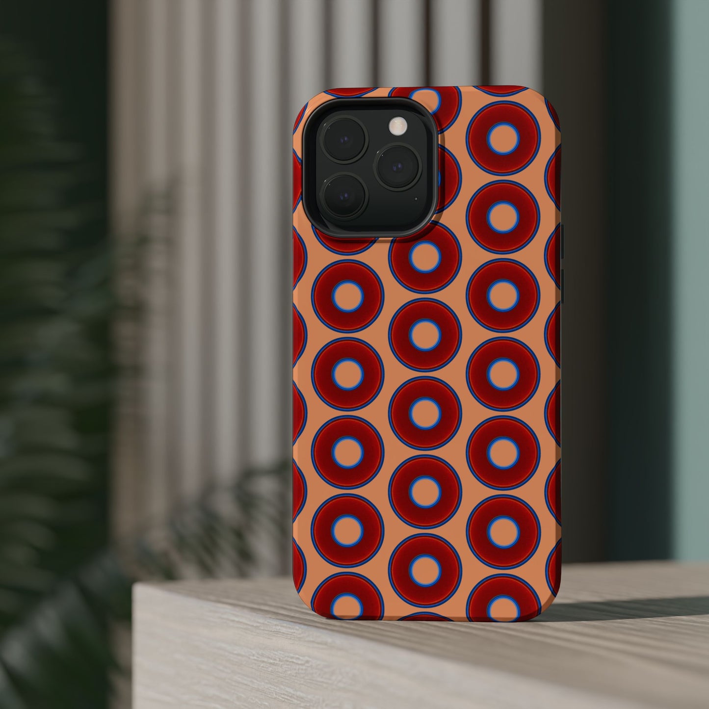 Magnetic Tough Donut Case - red vivid donut print w/peach background