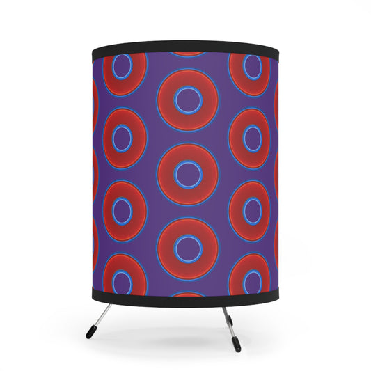 Lumpy Tripod Donut Lamp - vivid red donuts w/purple background