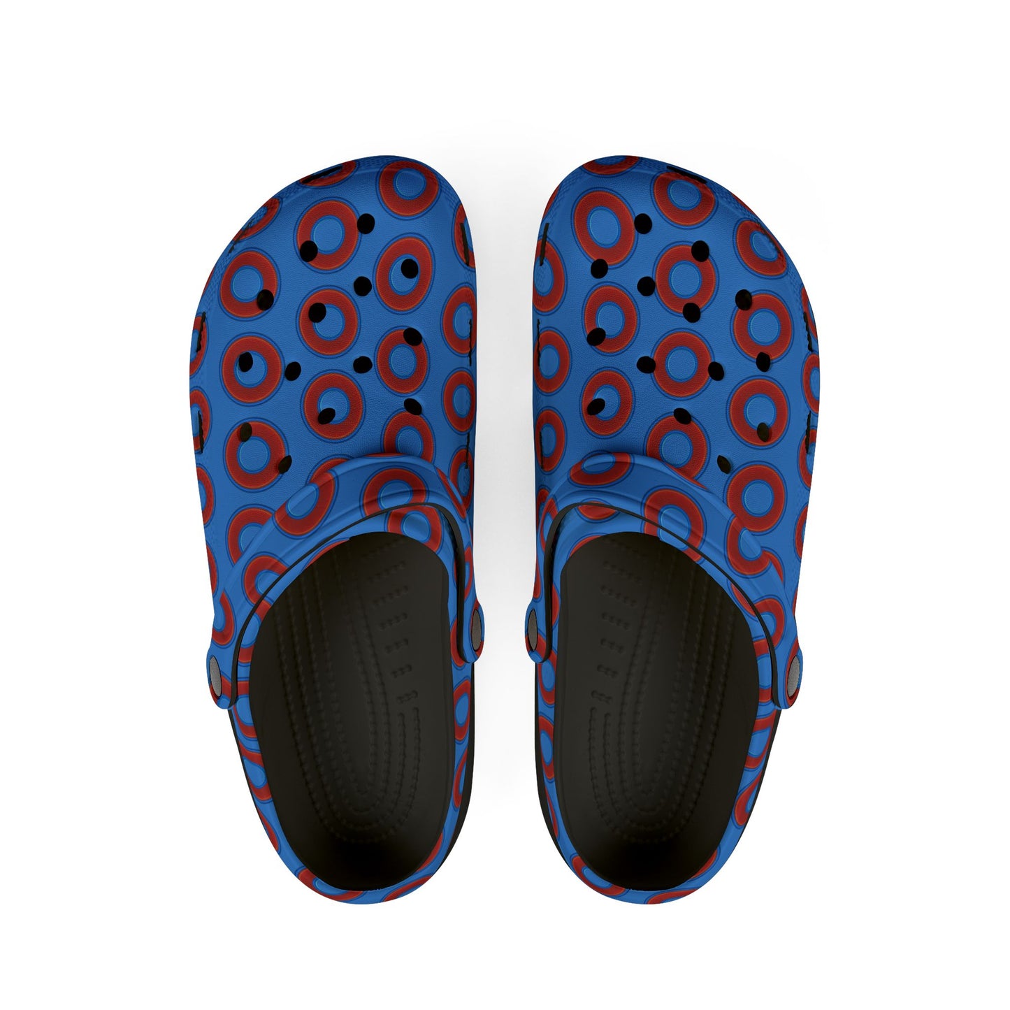 Spatchcocks - donut slip-on shoes - red rustic donuts w/light royal blue background [unisex]