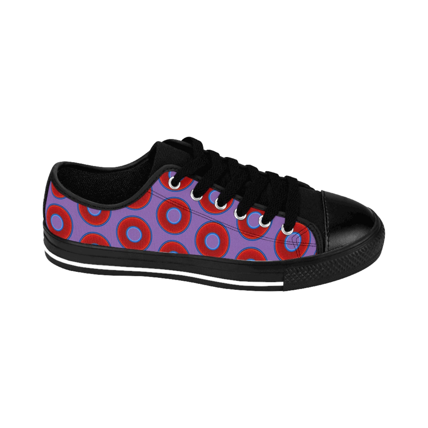 Men's Cushiony Convectors - Low Top - large red vivid donut print w/light purple background