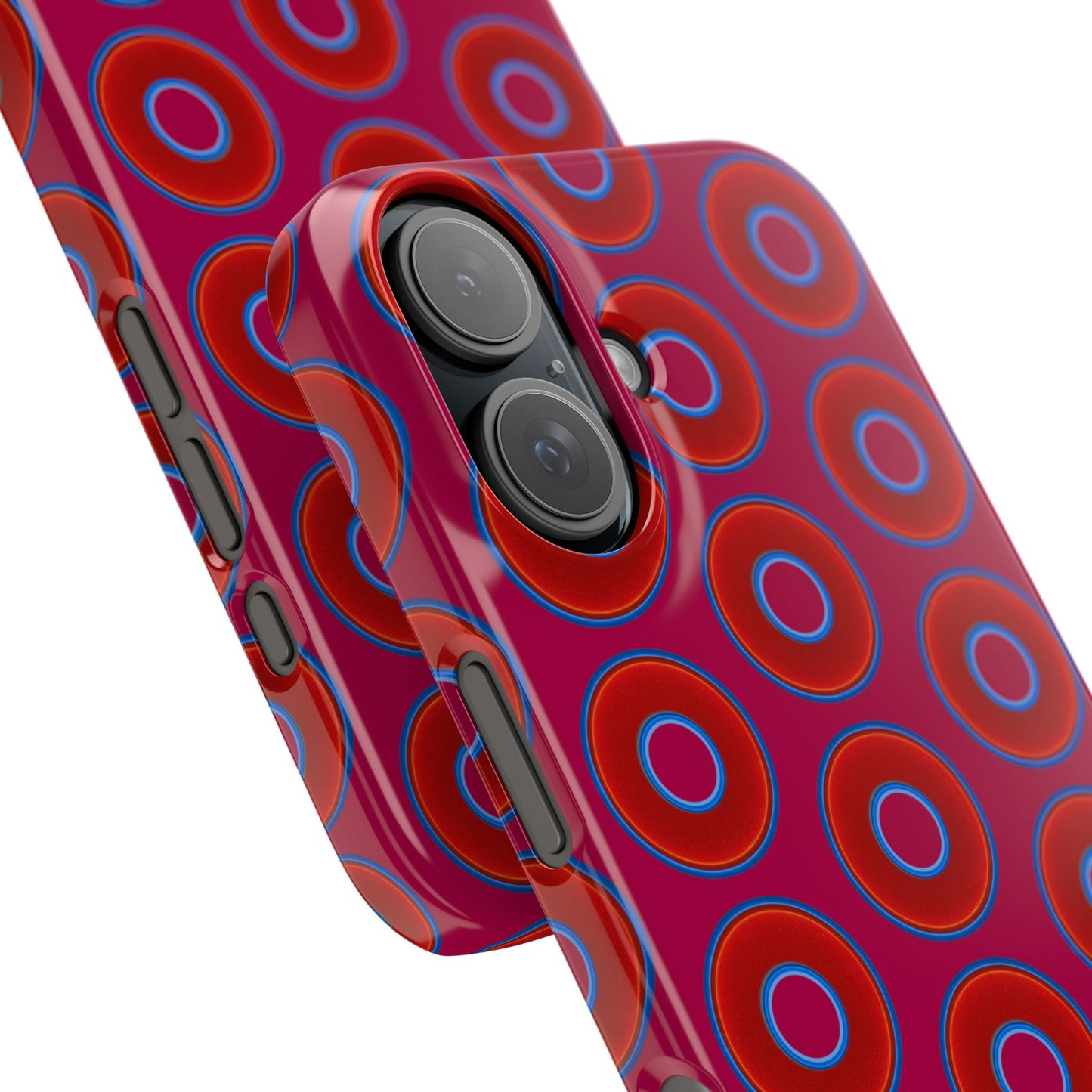 Lumpy Donut Snap Case - red vivid donut print w/dark magenta background