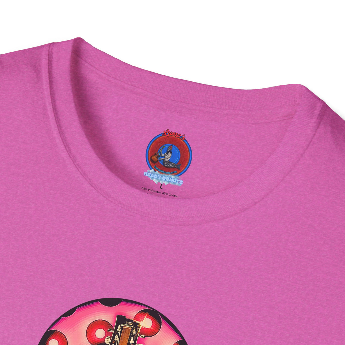 Classic Donut Tee - Unisex Soft-Style - "Would You Be My Donut?" - paradoxical faded magenta/red donut - variant 1