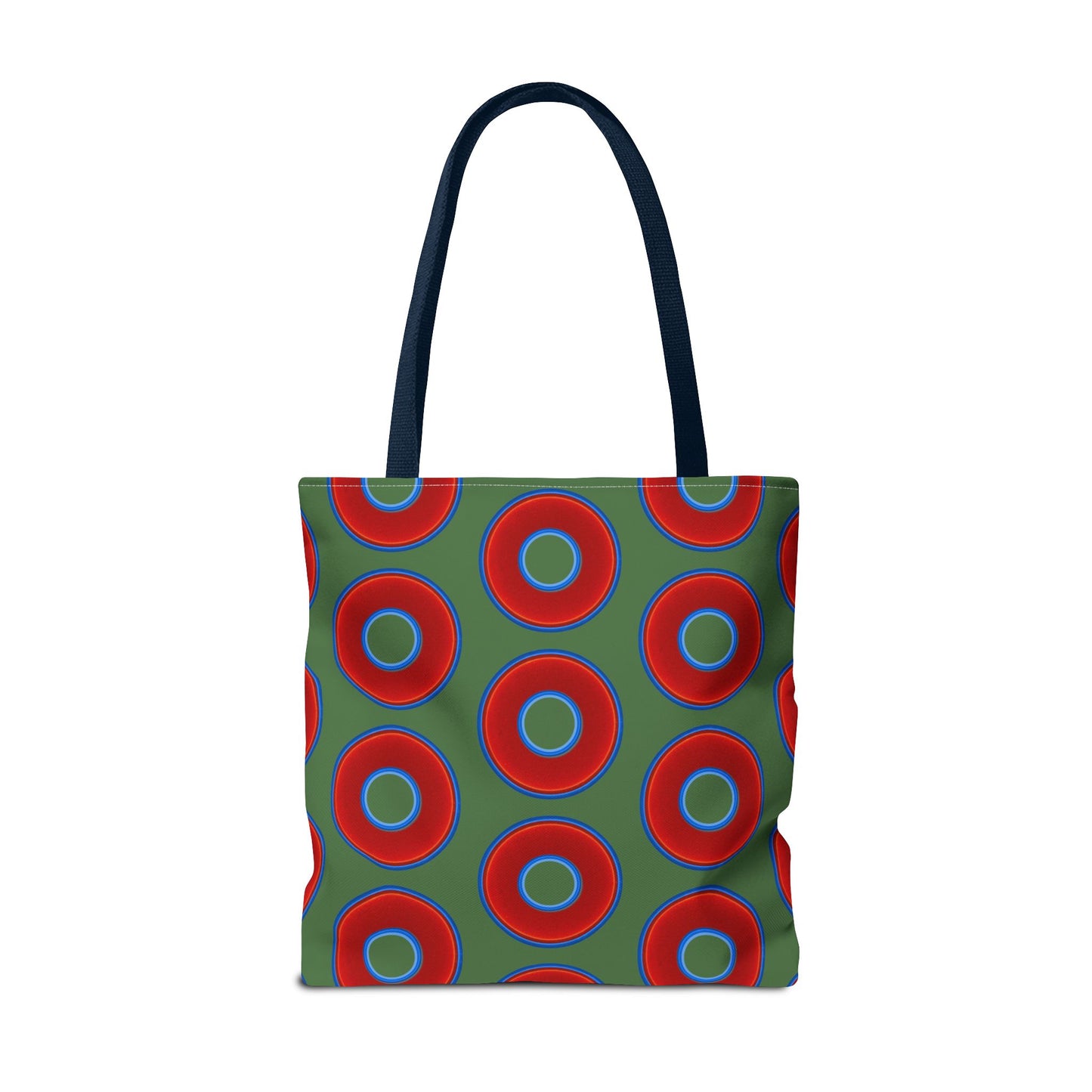 Lumpy Beach/Tote Bag - red vivid donuts w/dark Fenway green background
