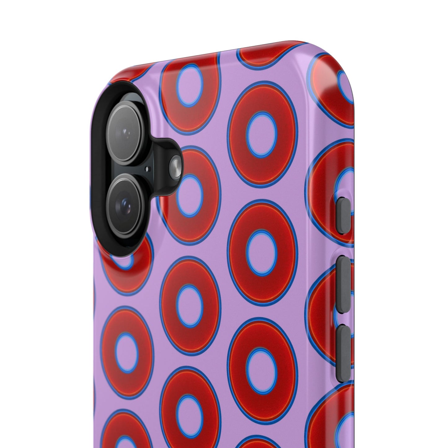 Impact-Resistant Lumpy Donut Case - red vivid donut print w/wisteria purple background