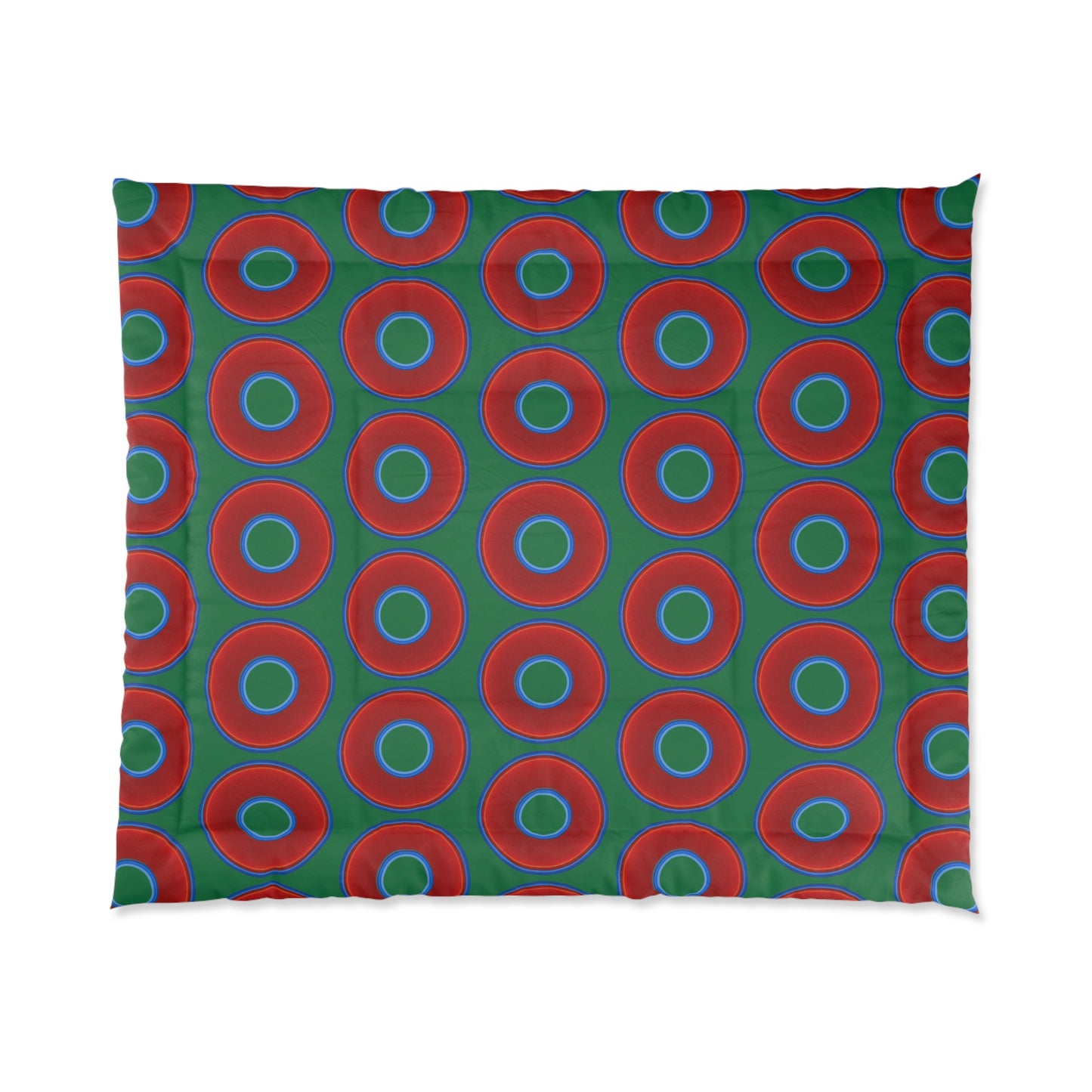 The Very Lumpy Comforter - vivid red donuts w/green background
