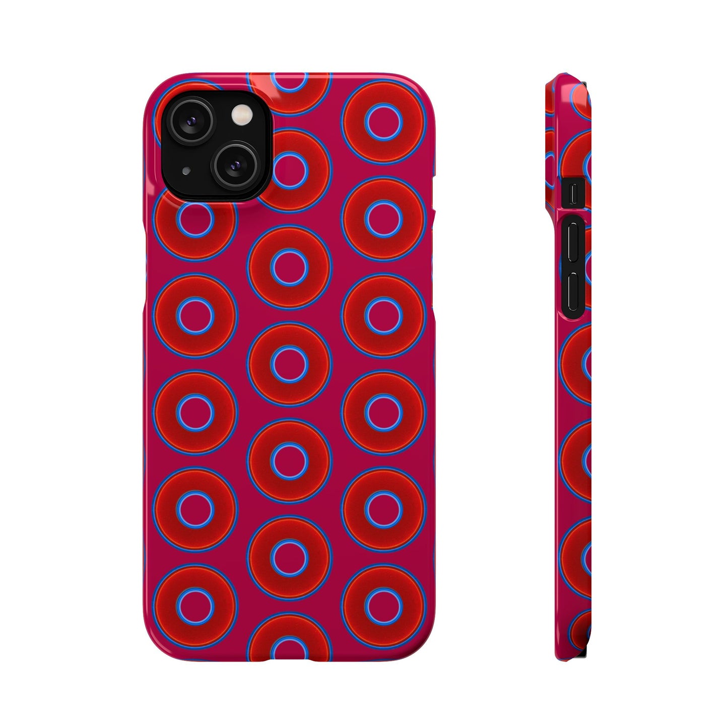 Lumpy Donut Snap Case - red vivid donut print w/dark magenta background