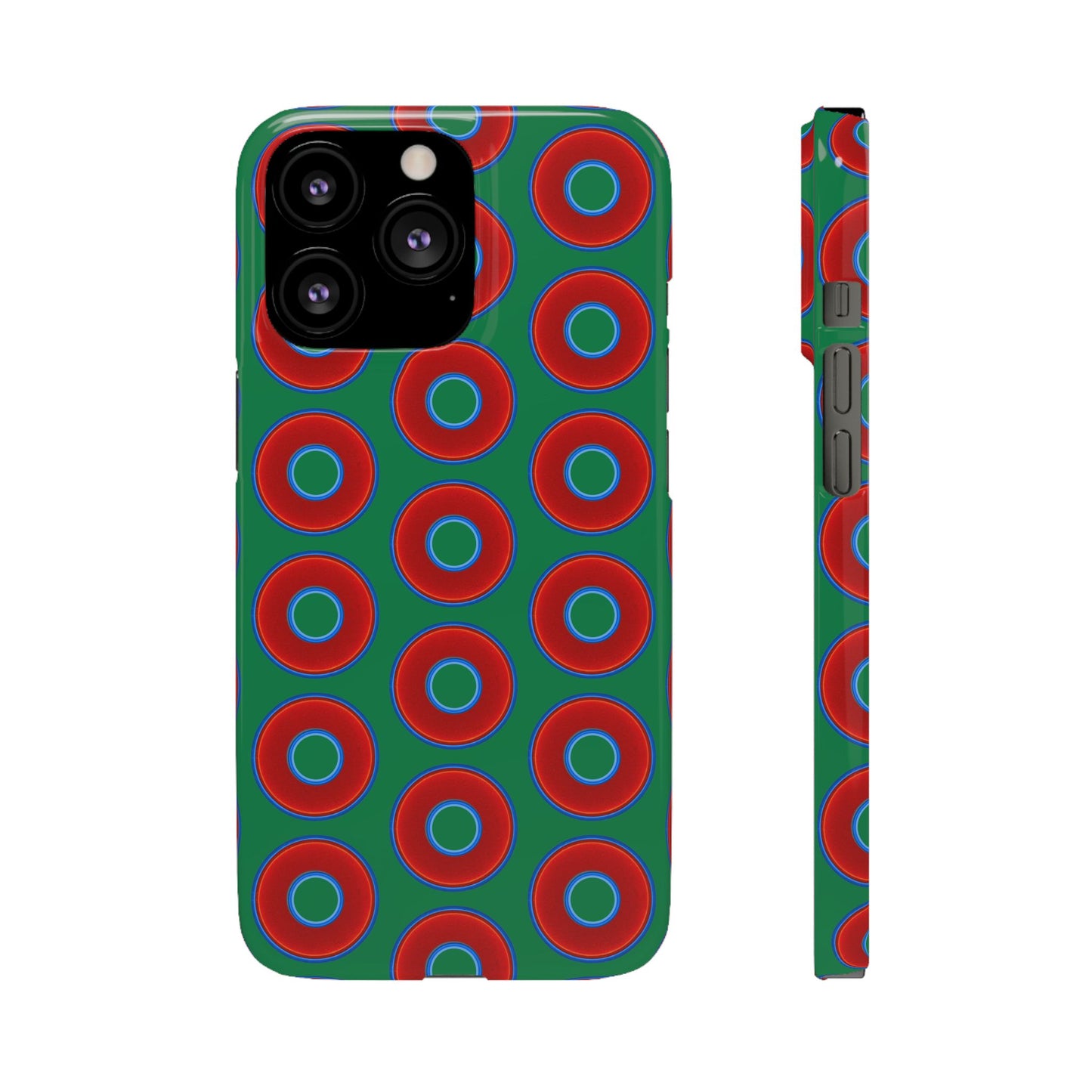 Lumpy Donut Snap Case - red vivid donut print w/green background