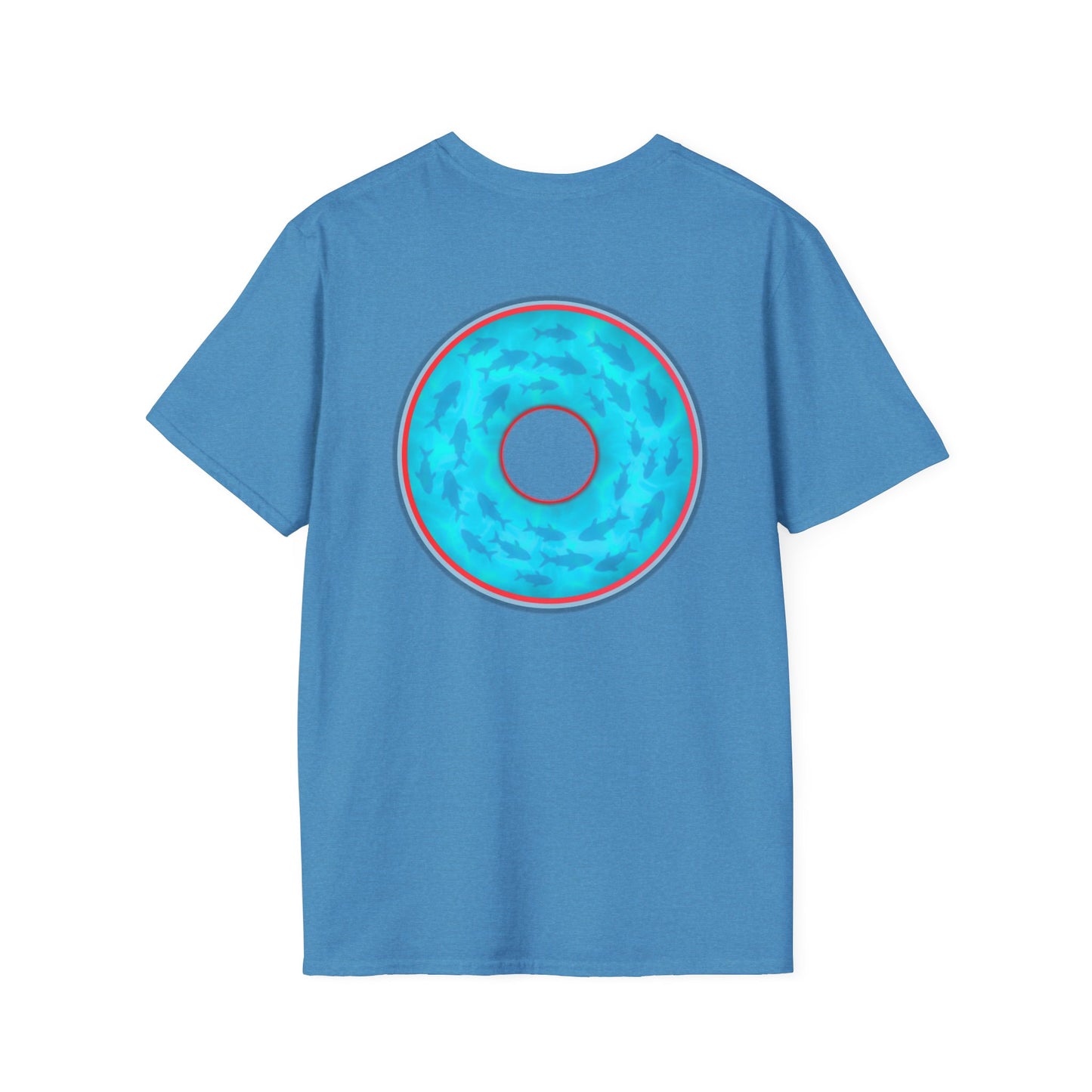 Classic Donut Tee - Unisex Soft-Style - "Skoolie of Phishies" - vivid sea donut - w/light blue water - variant 1