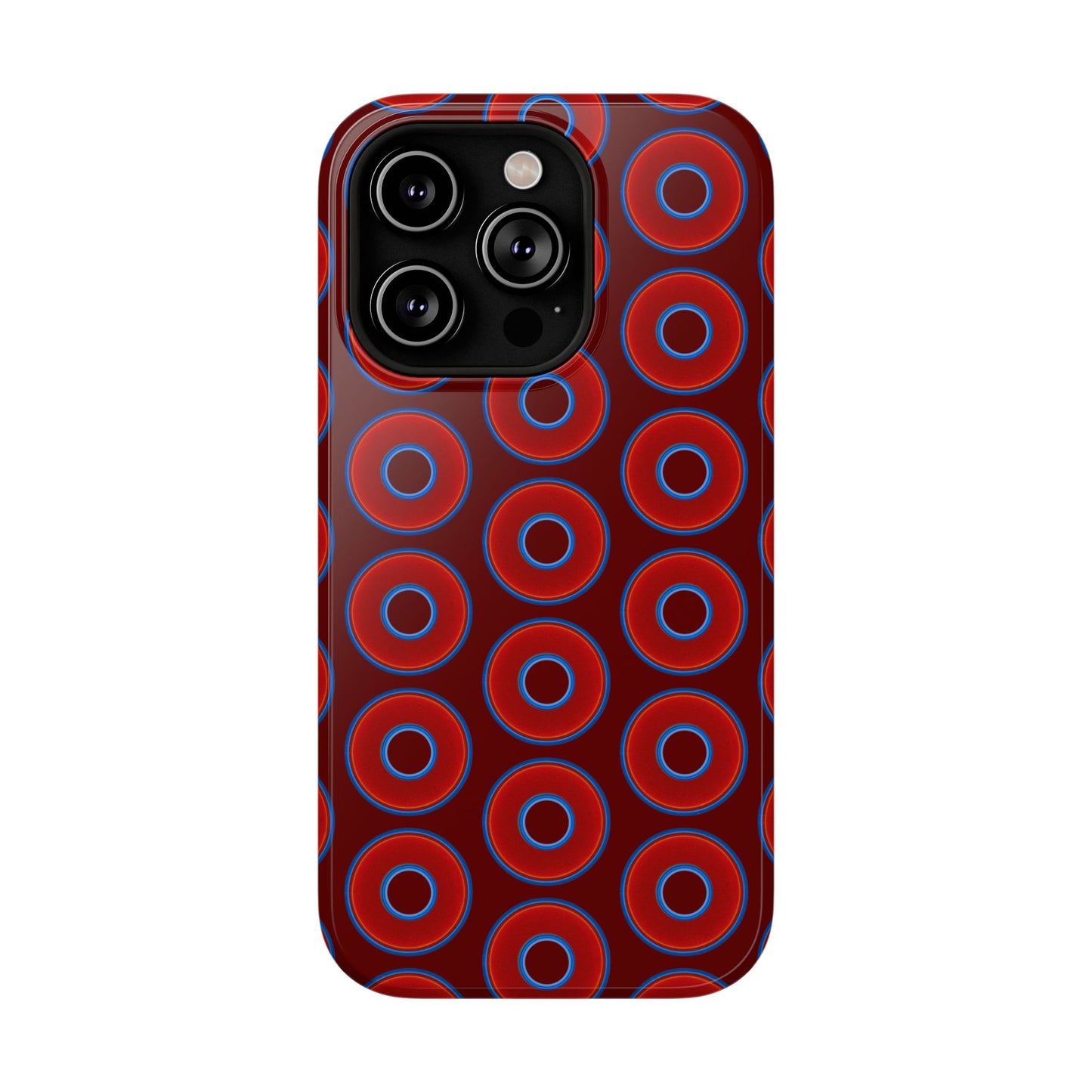 Impact-Resistant Lumpy Donut Case - red vivid donut print w/dark red background