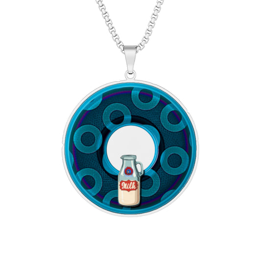 Lump's Heady Donut Necklace - 1" x 1" Stainless Steel Pendant - "Wooked Cream Dairy - YEMSG Donut" - dark blue/light blue rustic paradox donut - variant 7