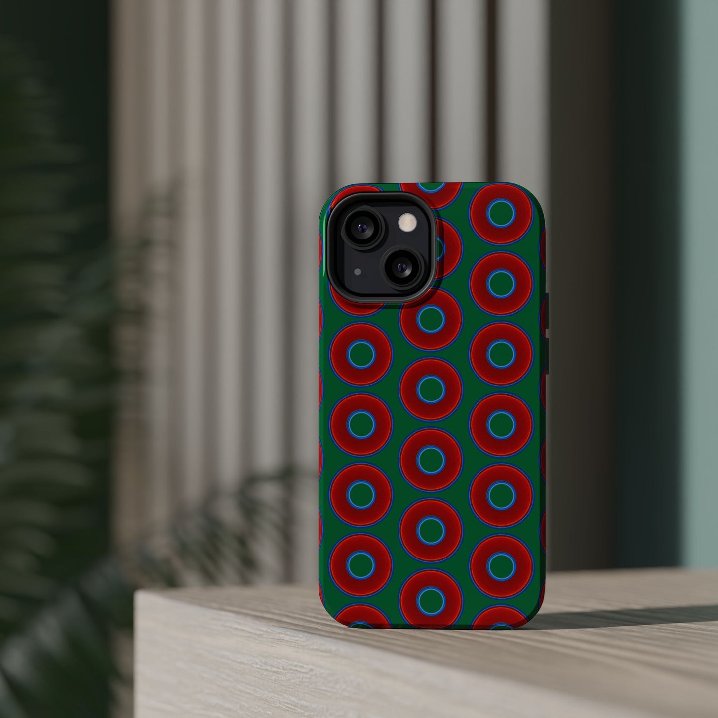 Magnetic Tough Donut Case - red vivid donut print w/green background