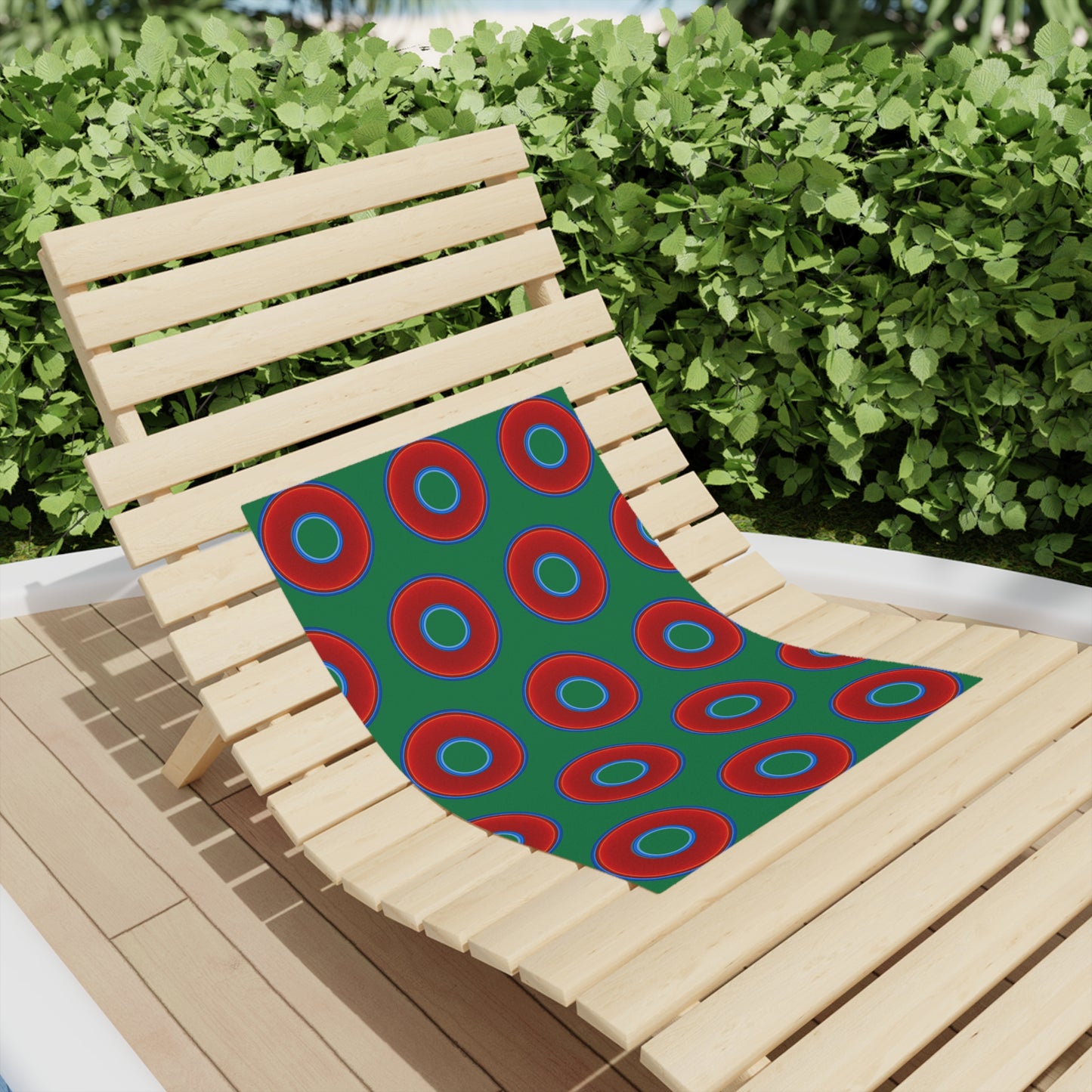 Lumpy Donut Towels - vivid red donuts w/green background