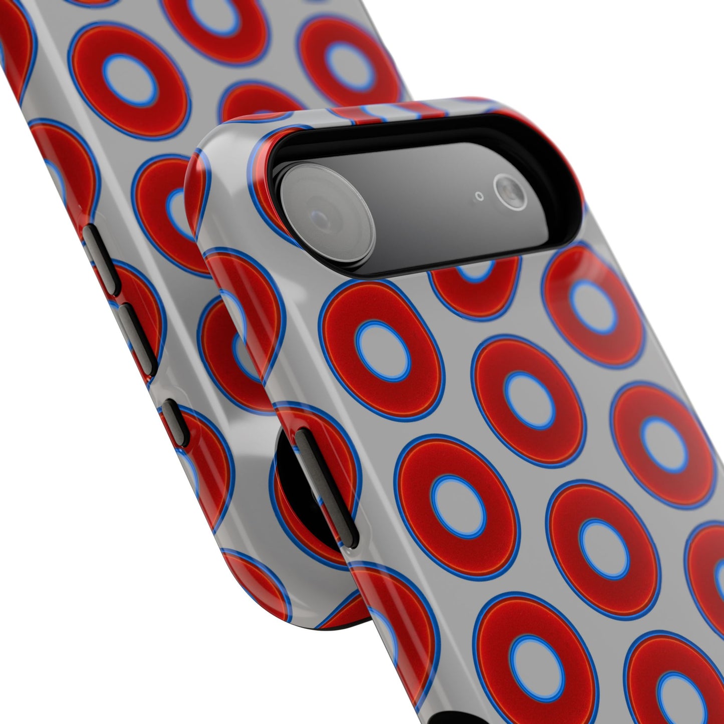 Impact-Resistant Lumpy Donut Case - red vivid donut print w/light gray background