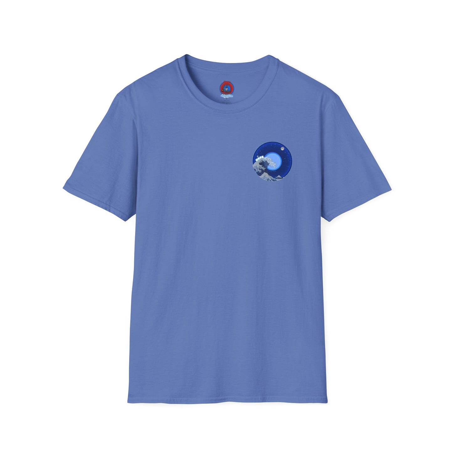 Classic Donut Tee - Unisex Soft-Style - "The Hopeful Waving Donut" - variant 2 - vivid blue donut