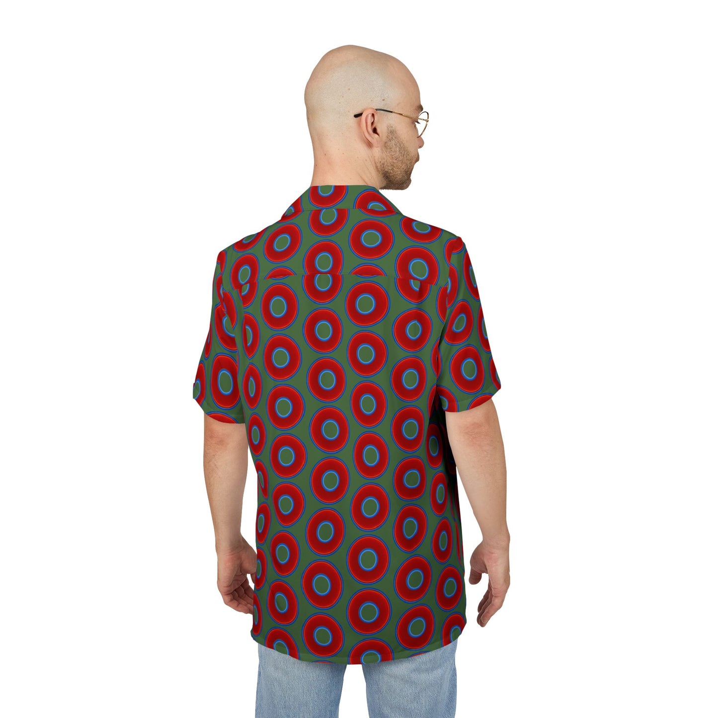 Wilson's 'Epic Hawaiian-Punch' Shirt - vivid red donut print w/dark green background [unisex]