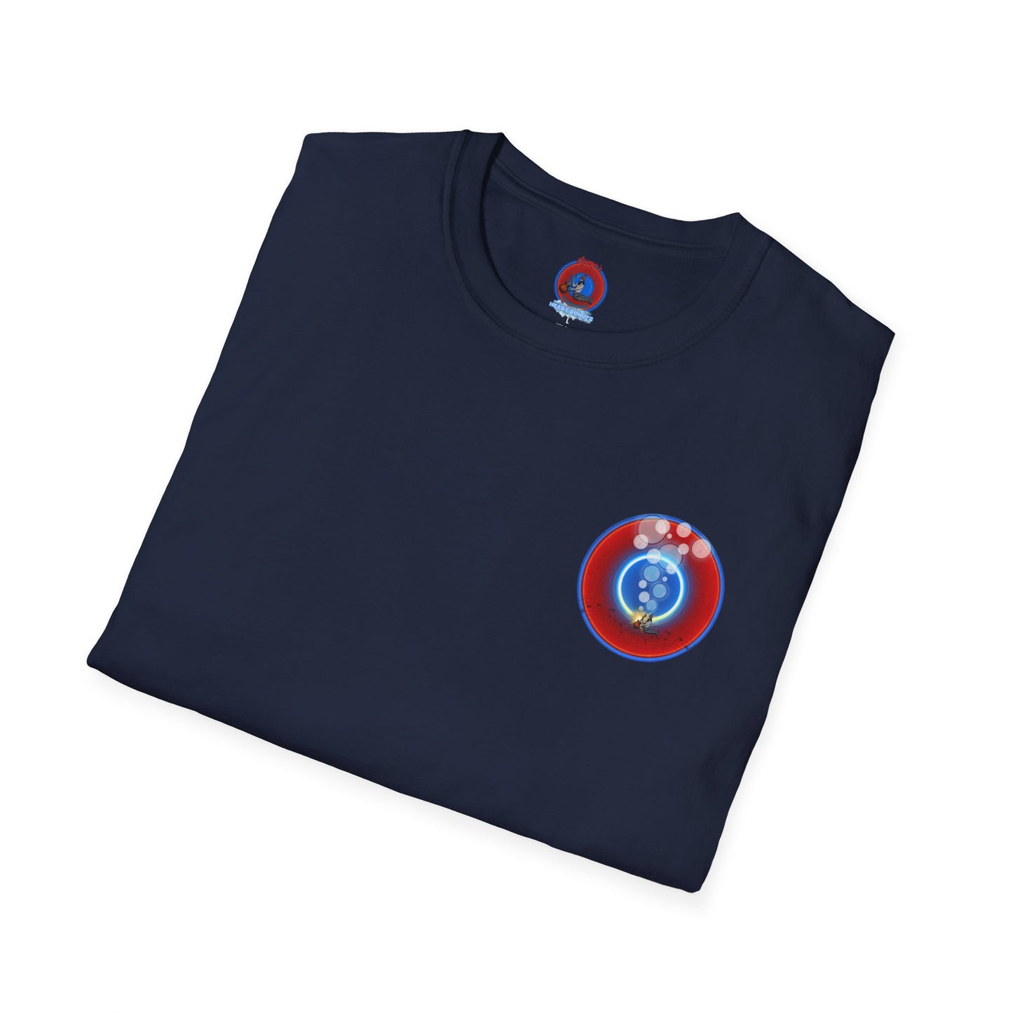 Classic Donut Tee - Unisex Soft-Style - "Bubbler's Donut Tee" - vivid red/blue donut