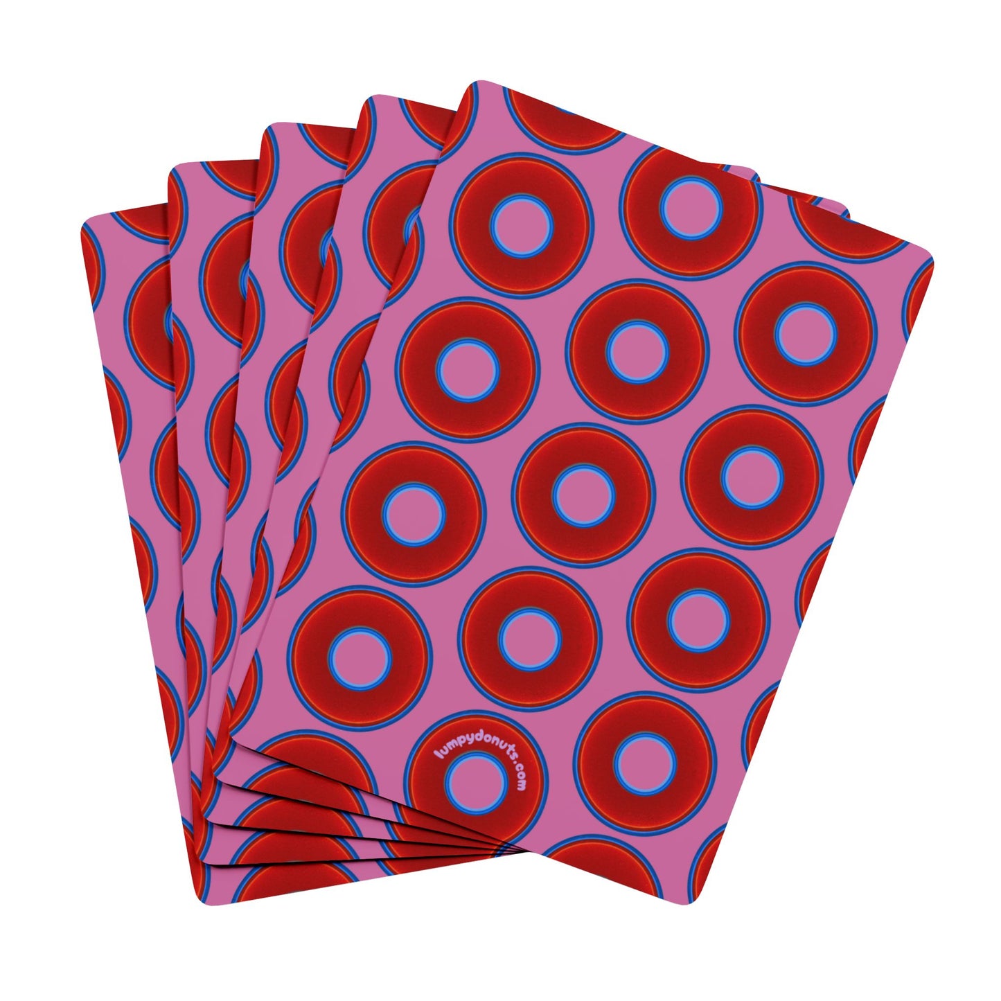 Lumpy Donut Playing Decks - 52-cards - red vivid donuts w/pink background