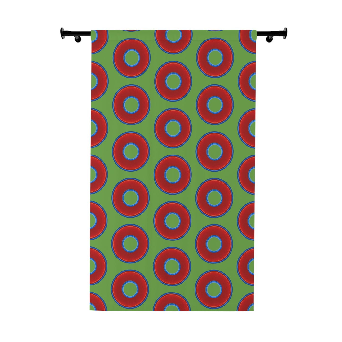 Lump's Heady Curtain w/Donuts - vivid red donut print - w/light green background - [*1 Piece / 50" x 84"]