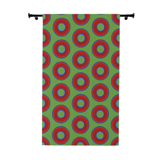 Lump's Heady Curtain w/Donuts - vivid red donut print - w/light green background - [*1 Piece / 50" x 84"]