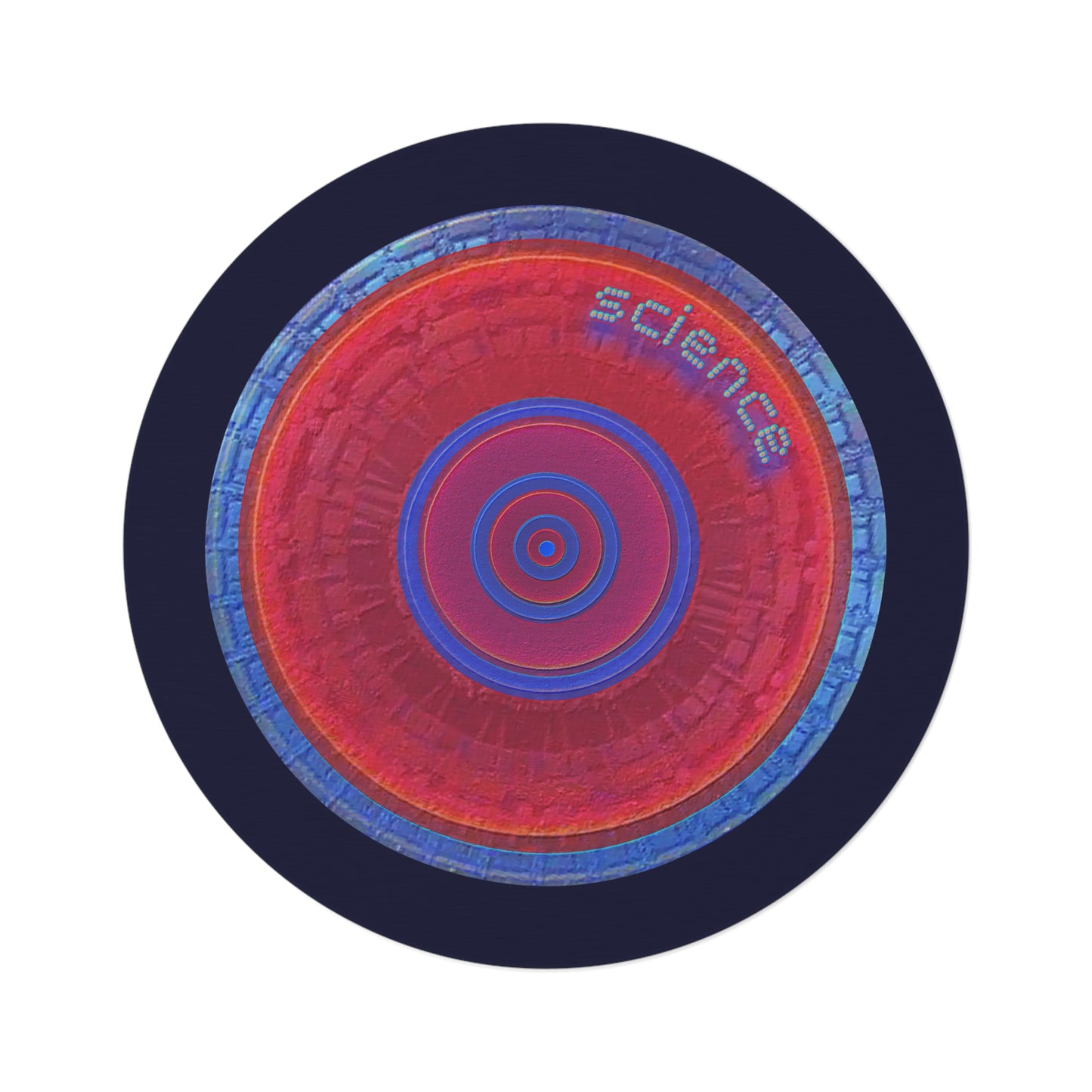 Round Room - 5 ft x 5 ft Lumpy Donut Rug - "The Scientific Donut Rug" - vivid red/blue tube donut w/dark navy background