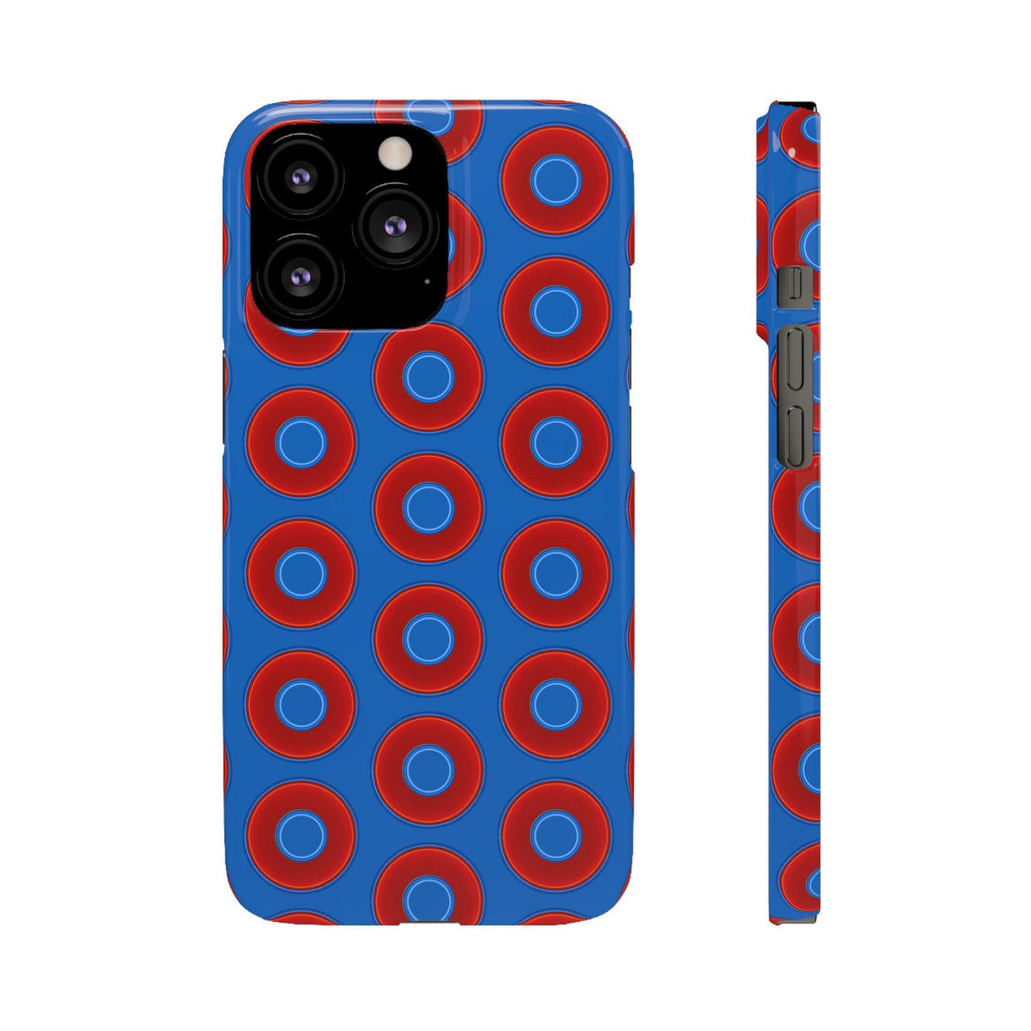 Lumpy Donut Snap Case - red vivid donut print w/dark royal background