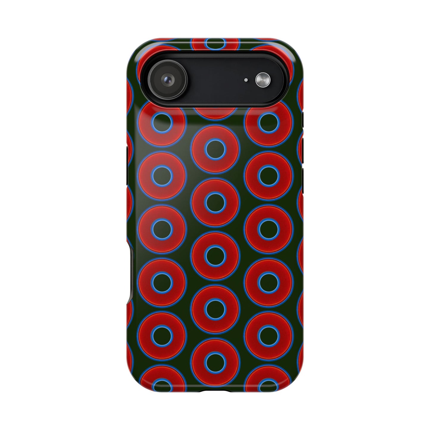 Magnetic Tough Donut Case - red vivid donut print w/deep forest green background