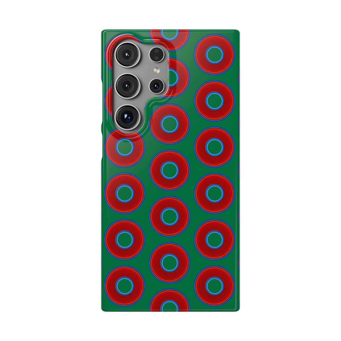 Lumpy Donut Snap Case - red vivid donut print w/green background