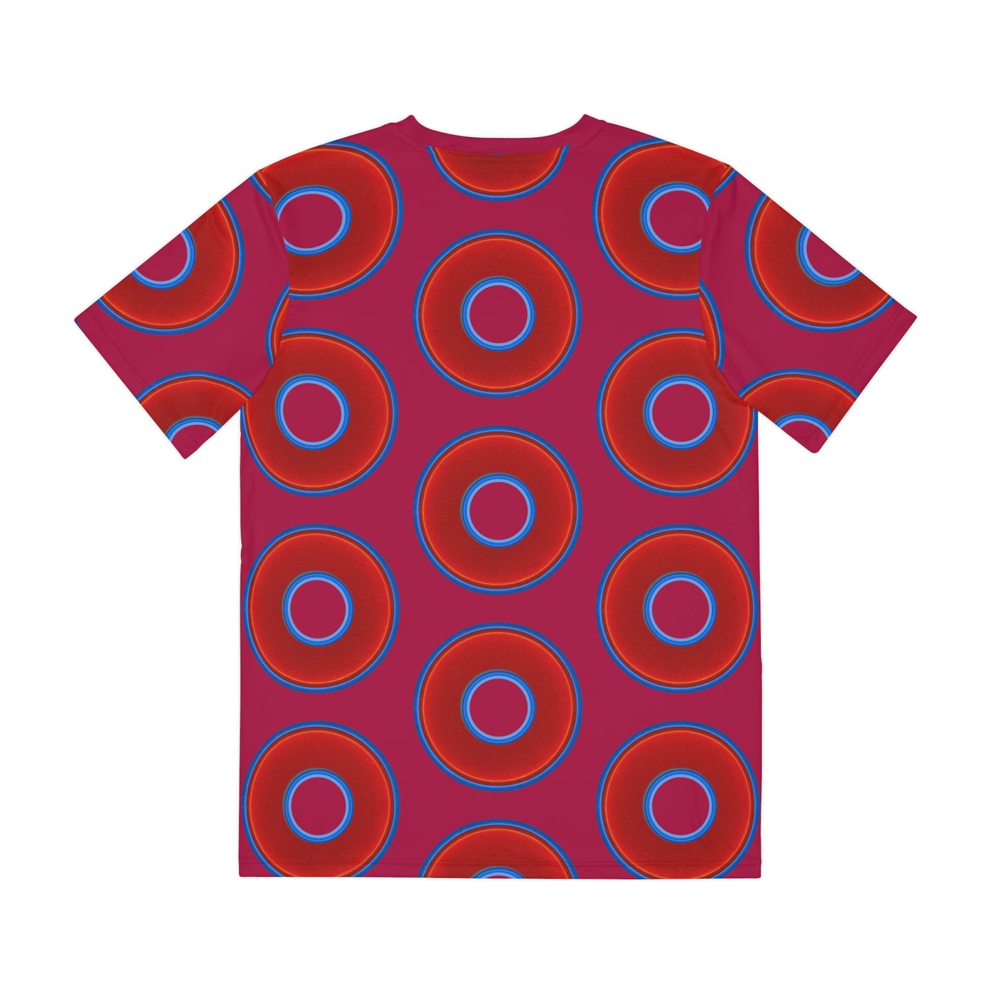 Multi-Beastie Giant Donut AOP Polyester Tee - red vivid donut print w/dark magenta background
