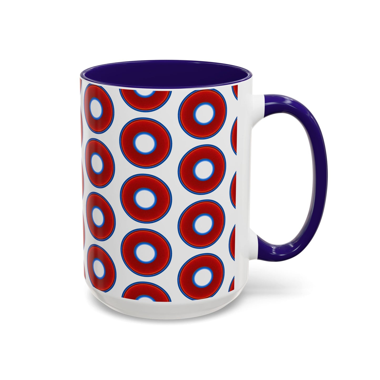 Lump's Grumpy Coffee Mug - vivid red donuts w/white background