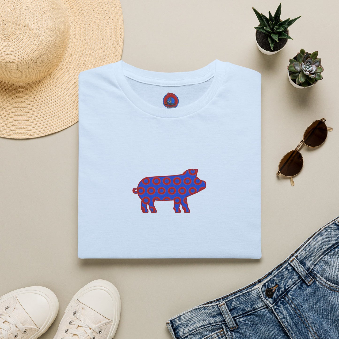 Classic Donut Tee - Unisex Soft-Style - "Guyute's Ugly Donut" - vivid red/blue donut pattern - variant 3