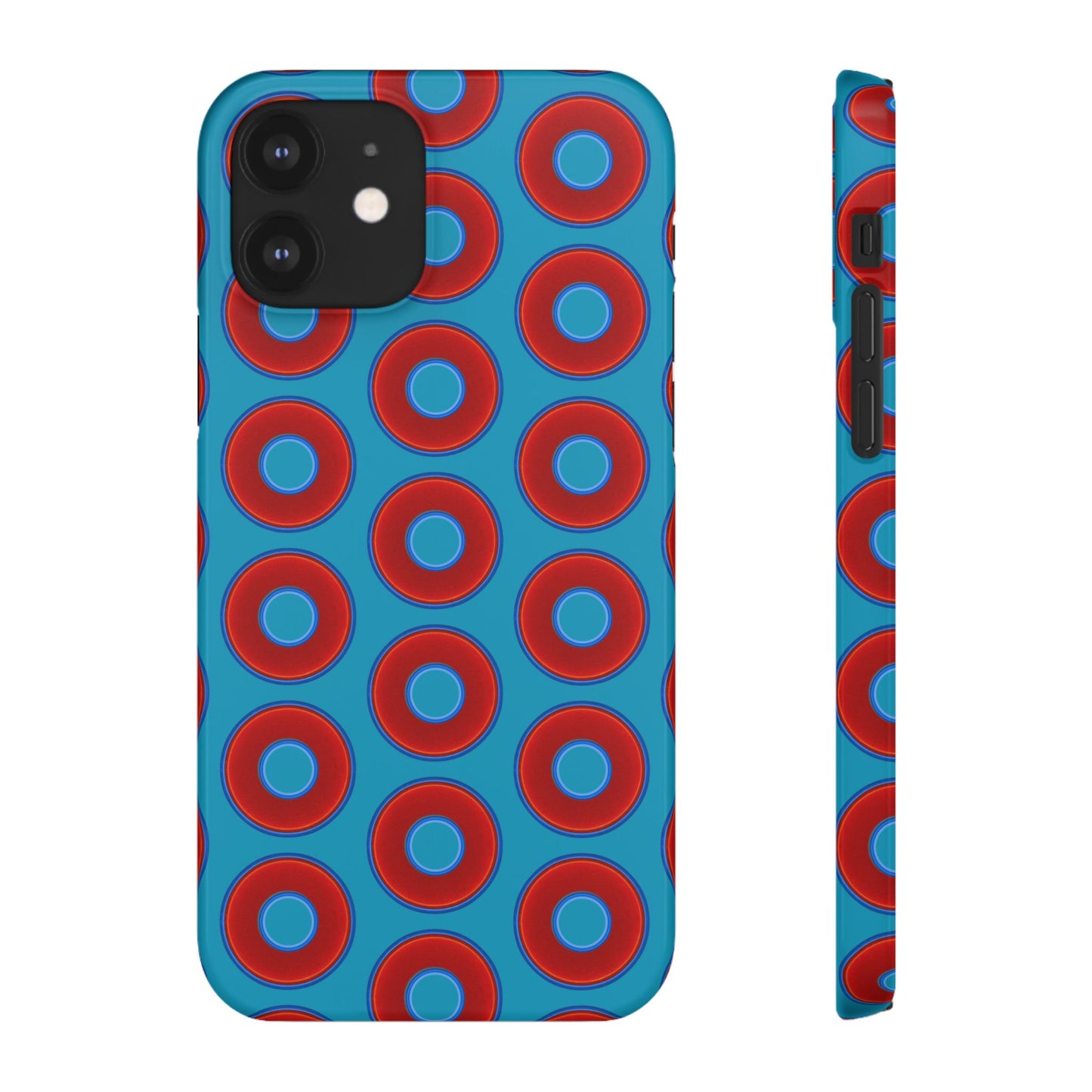 Lumpy Donut Snap Case - red vivid donut print w/aquamarine blue background