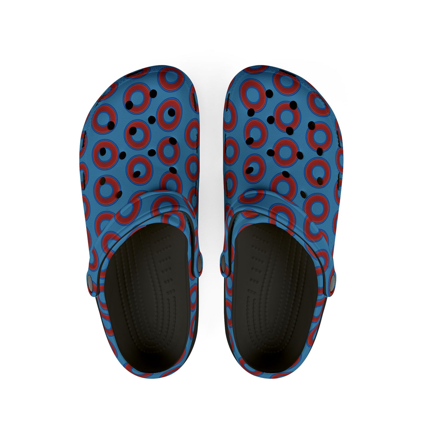 Spatchcocks - donut slip-on shoes - red rustic donuts w/light steel blue background [unisex]