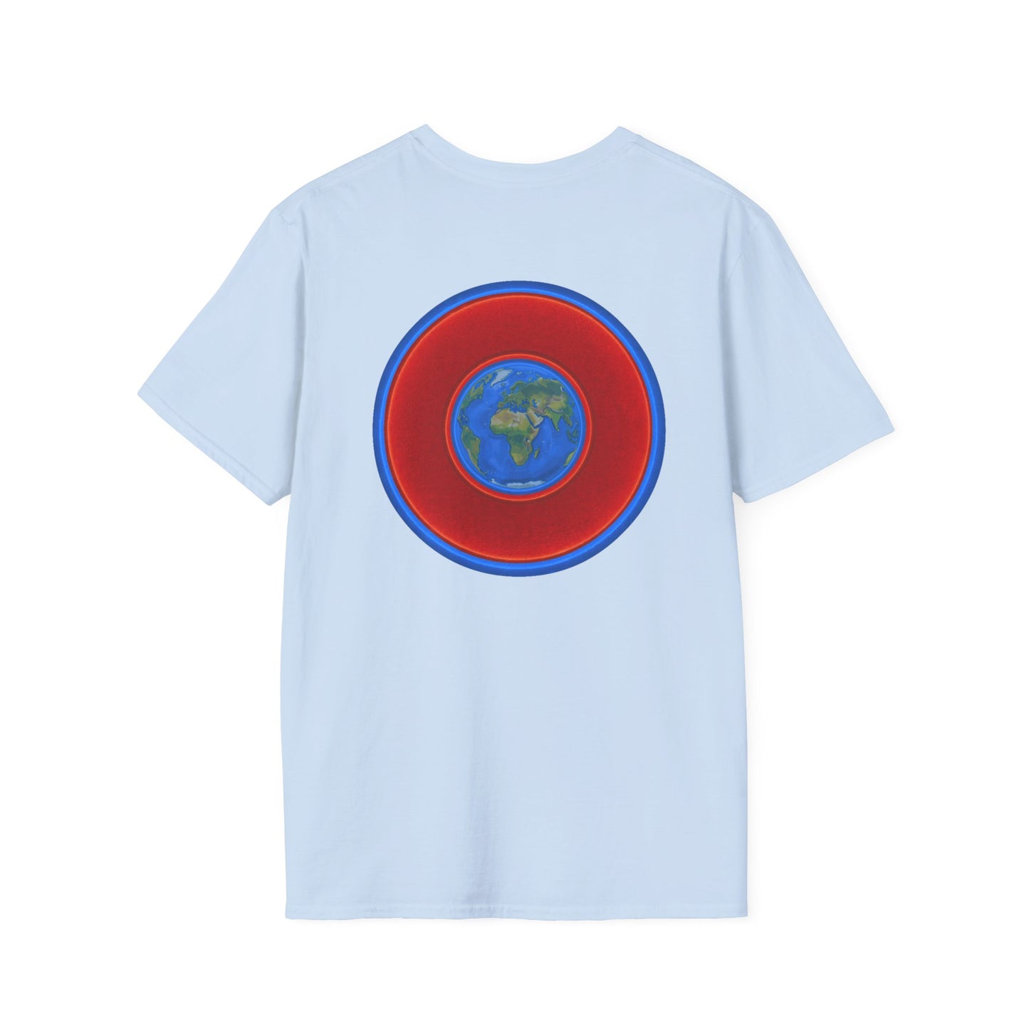 Classic Donut Tee - Unisex Soft-Style - "Soul Donut - We Keep on Rollin' Dough" - vivid red planetary donut - variant 1 [*charitable print - 50% of profit to The Nature Conservatory]