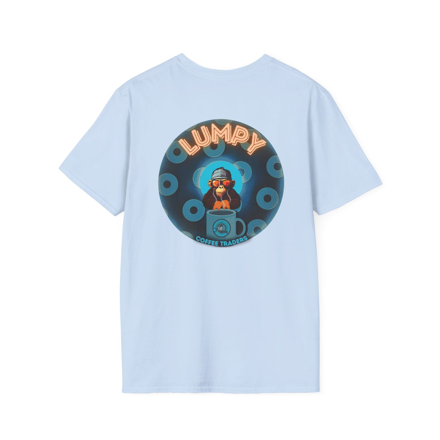 Coffee Traders Tee - Unisex Soft-Style - "Tasty Coffee" - paradoxical donut/cubed blue donut - variant 1 - It's Ice Cube's front/logo back