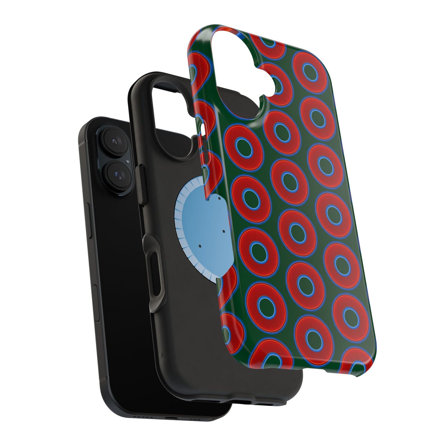 Magnetic Tough Donut Case - red vivid donut print w/deep pond green background
