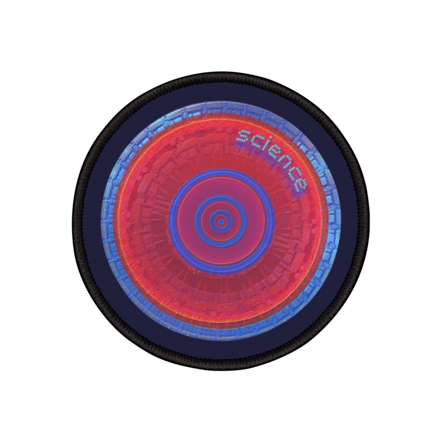 Iron-On Donut Patch - "The Scientific Donut Patch" - vivid red/blue tube donut - variant 1