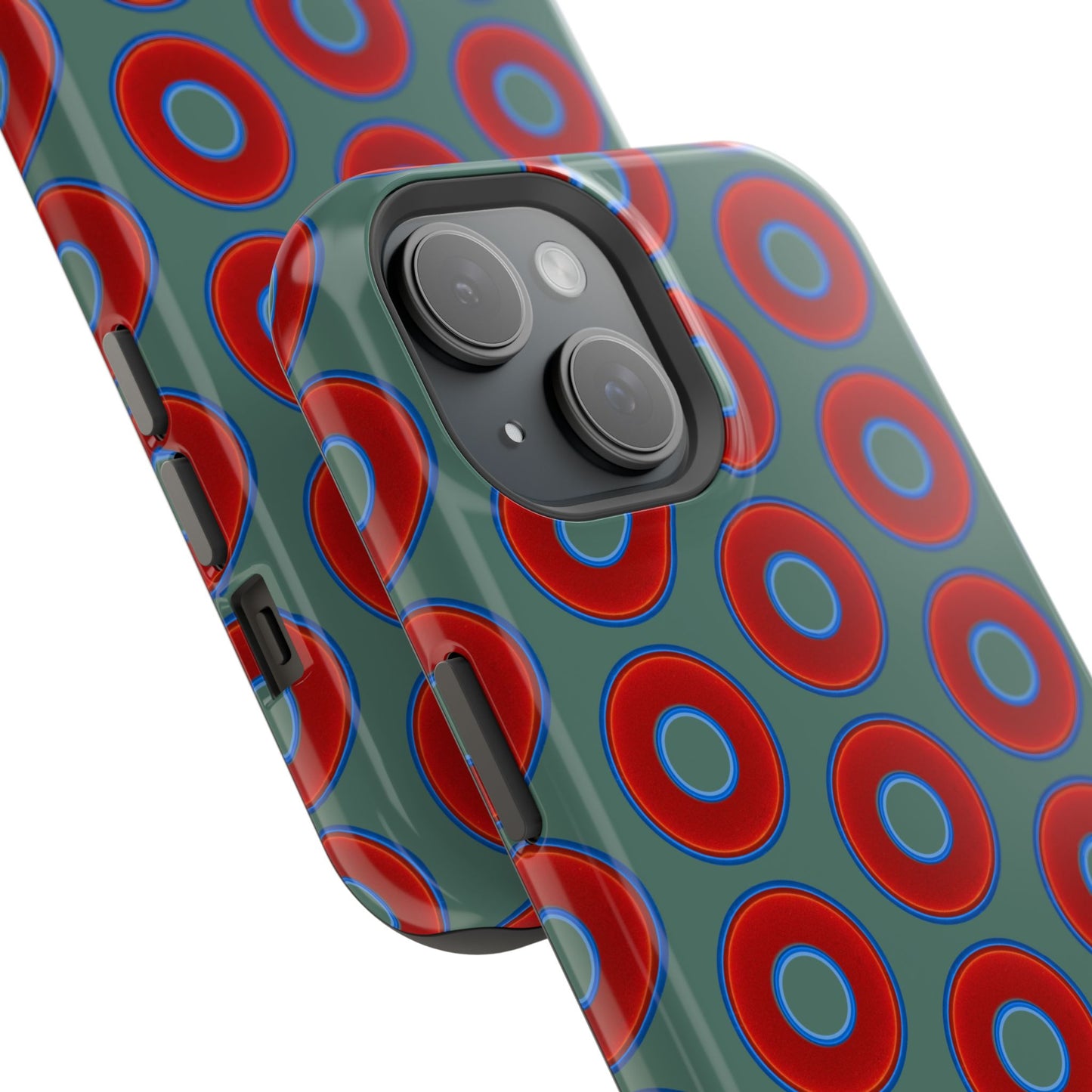 Impact-Resistant Lumpy Donut Case - red vivid donut print w/Fenway green background