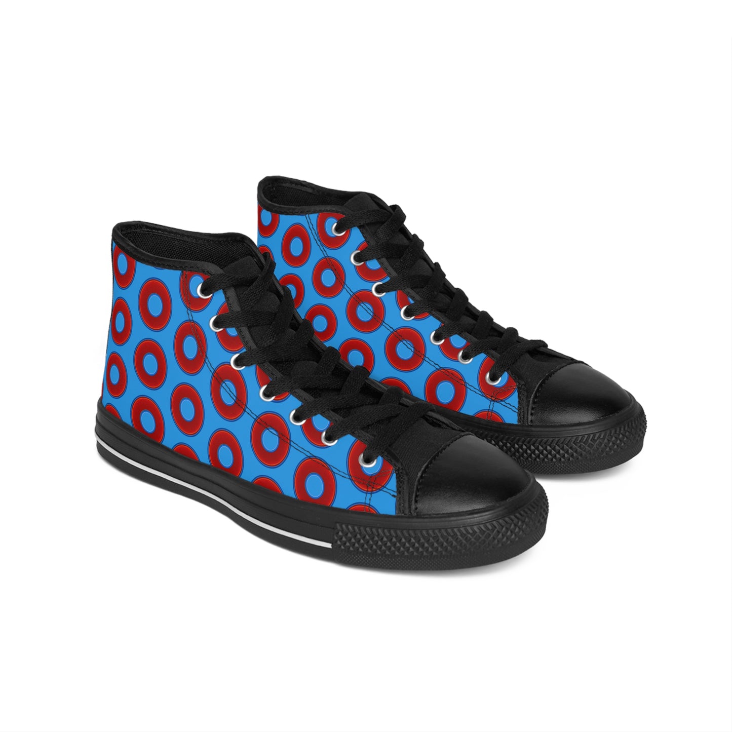 Cushiony Convectors - High Tops - red vivid donuts w/sky royal blue background