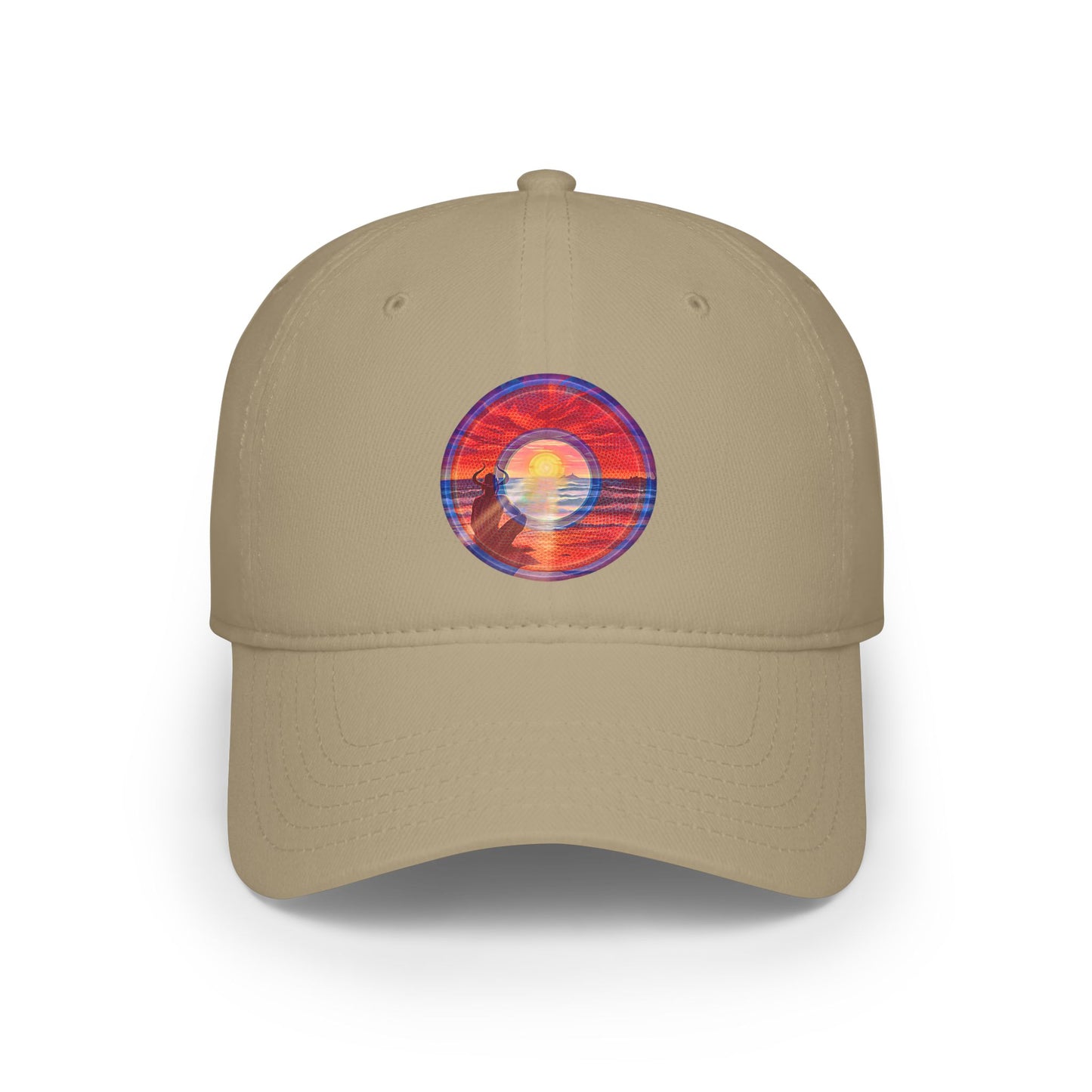 Lumpy Donut Baseball Cap - "Squirming Donut Cap of Sunset" - red rustic pic donut w/