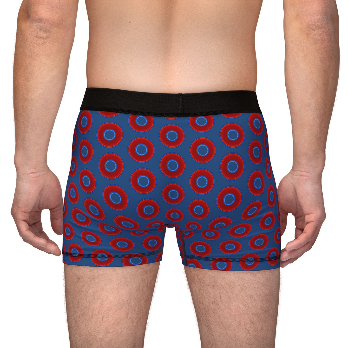 Men's Donut Boxers - red vivid donuts w/light navy blue background