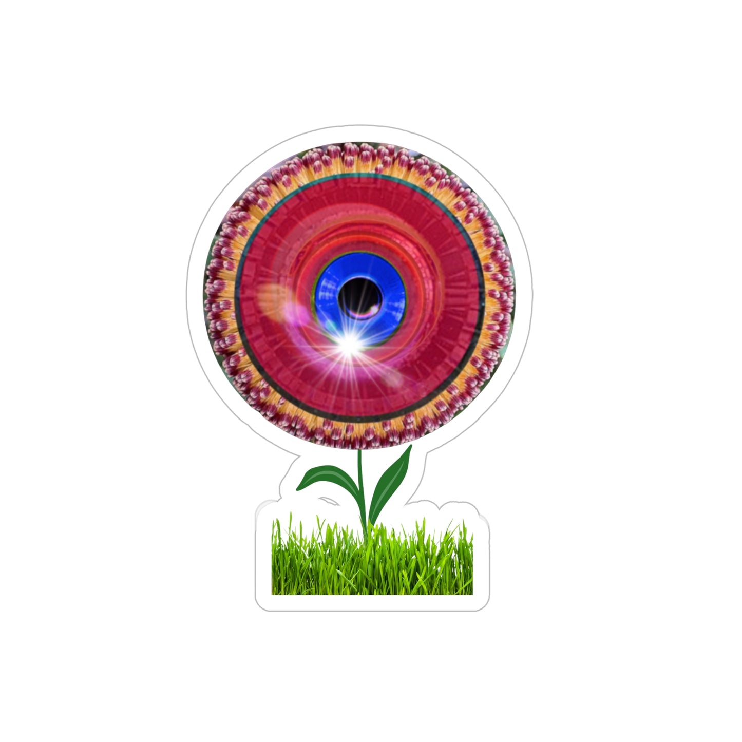 Donut Bumper/Outdoor Sticker - "Smell the Donuts Outside on my Lawn" - series 1.0 - variant 2 - red donut flower [Die-Cut] 6"x 6"