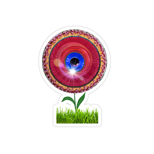 Donut Bumper/Outdoor Sticker - "Smell the Donuts Outside on my Lawn" - series 1.0 - variant 2 - red donut flower [Die-Cut] 6"x 6"