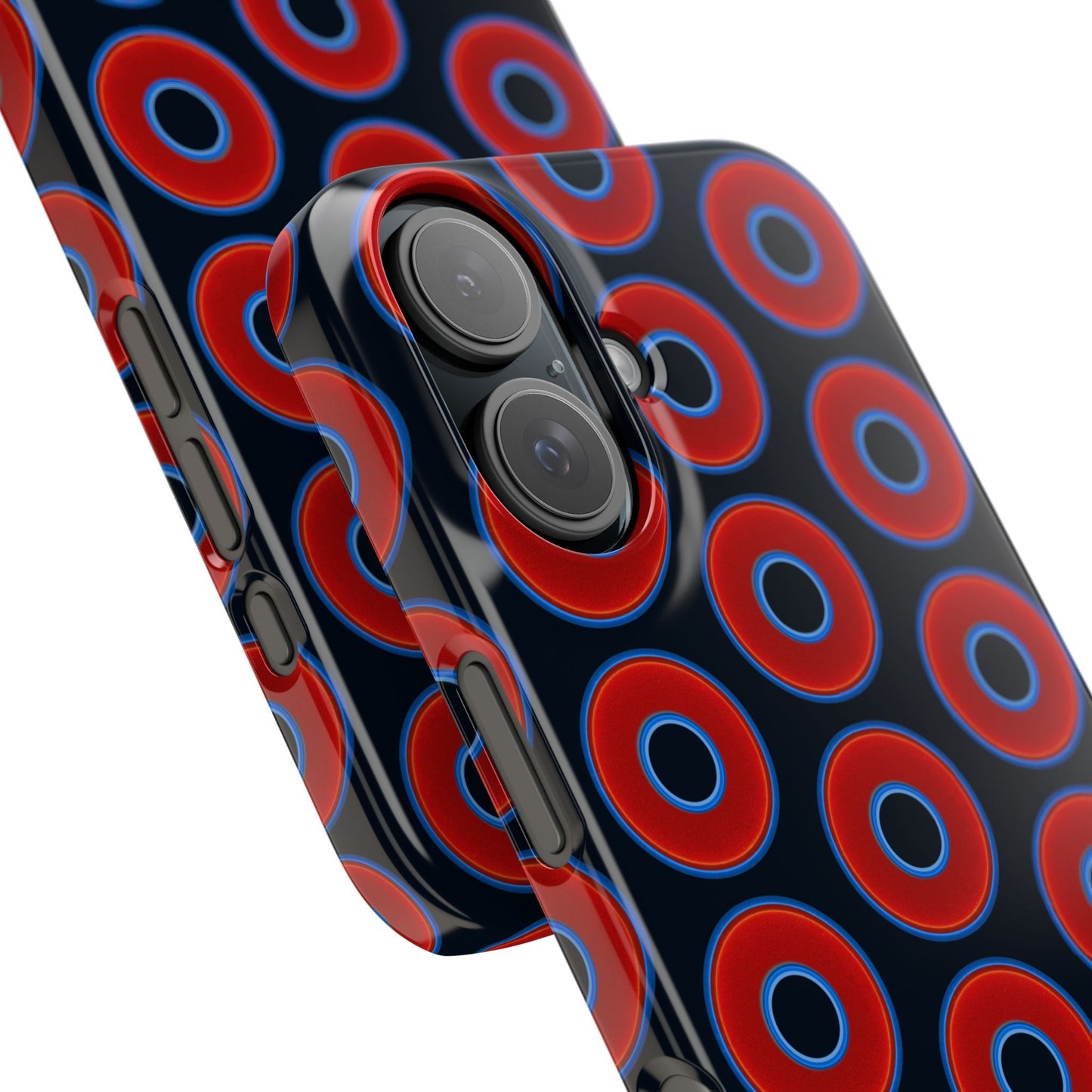 Lumpy Donut Snap Case - red vivid donut print w/blue charcoal background