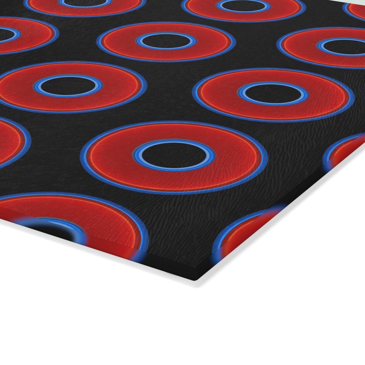 My Friend's Cutting Board - vivid red donuts w/black background