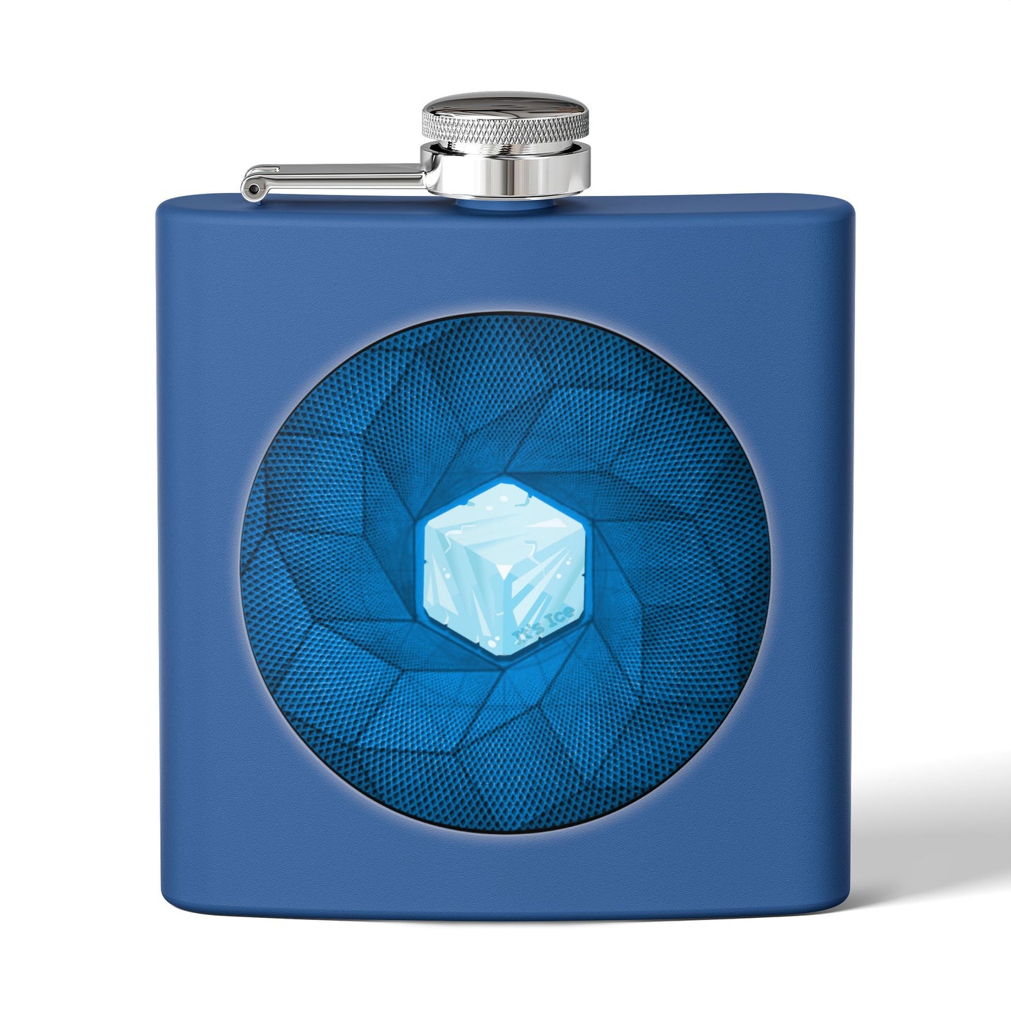 Lump's Donut Flask 6 oz -  "It's Ice... Cube's Donut Flask" - blue cubed donut - [*w/your choice of 6 backgrounds]