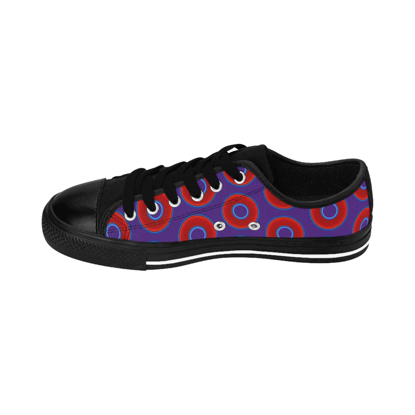 Women's Cushiony Convectors - Low Top - large red vivid donut print w/purple background